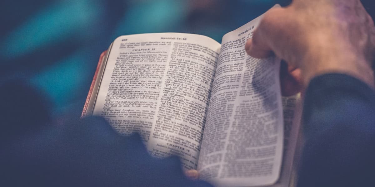 Open Bible on a wooden table